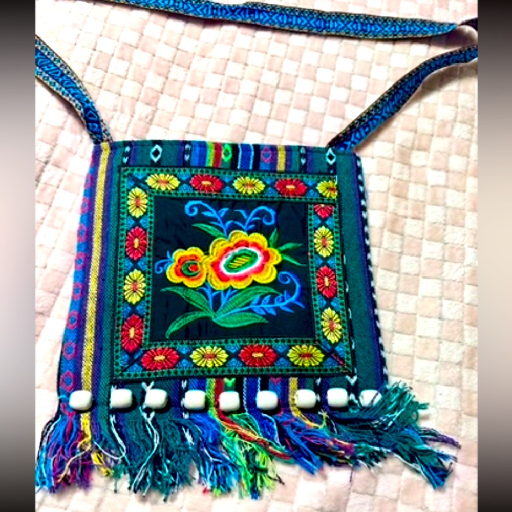 Boho Embroidered Handbag With Bead Detail